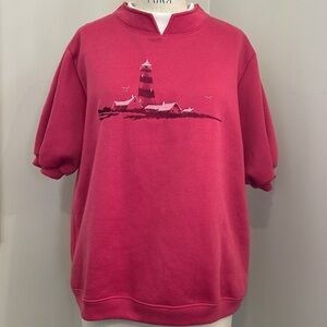 VTG 80s Coastal Lighthouse Sweater Sweatshirt Granny Mock-Neck SS Sz L